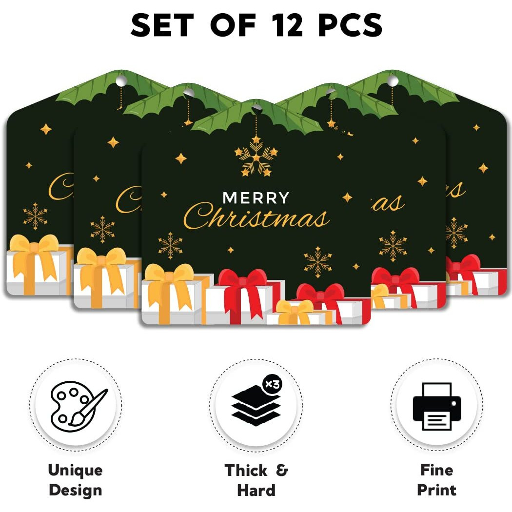 Festiko Christmas Gift Tags, Christmas Theme Gift Tags,Xmas Gift Tags Hanging Label For Diy Christmas Gift Wrap And Label Package Pack Of 12 Pcs (Black)