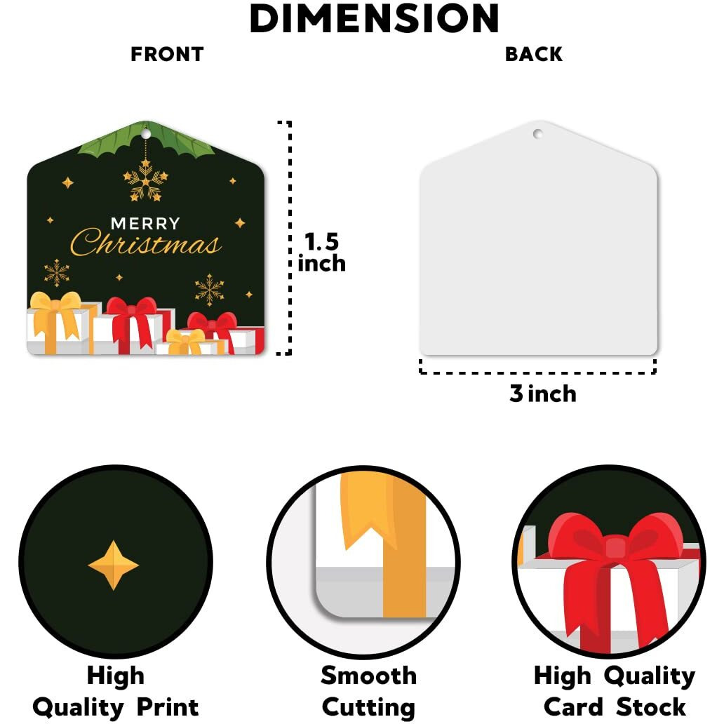 Festiko Christmas Gift Tags, Christmas Theme Gift Tags,Xmas Gift Tags Hanging Label For Diy Christmas Gift Wrap And Label Package Pack Of 12 Pcs (Black)