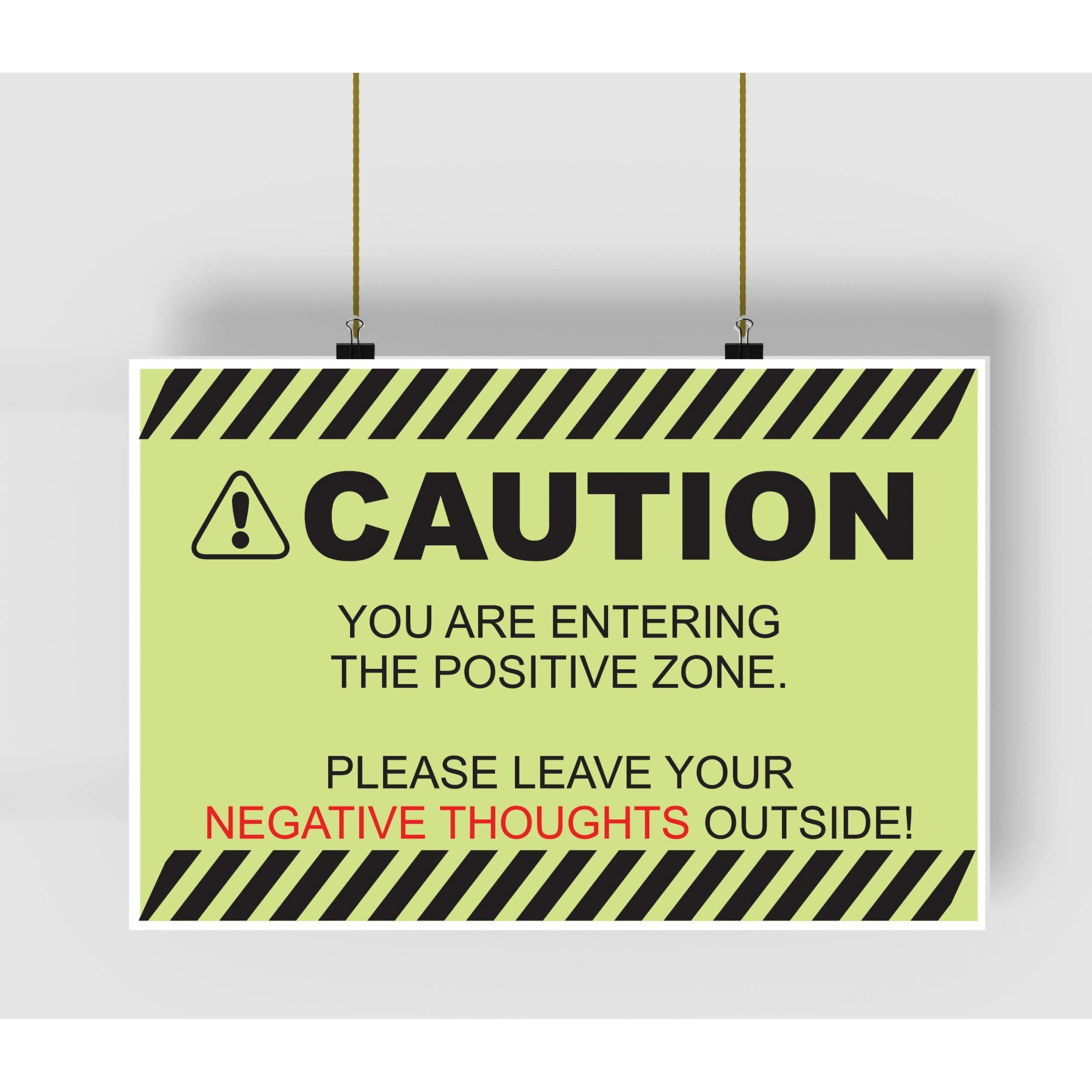 Inephos Caution - Positive Thought Only Poster, Green, 300 Gsm Paper, 12 X 18 Inch