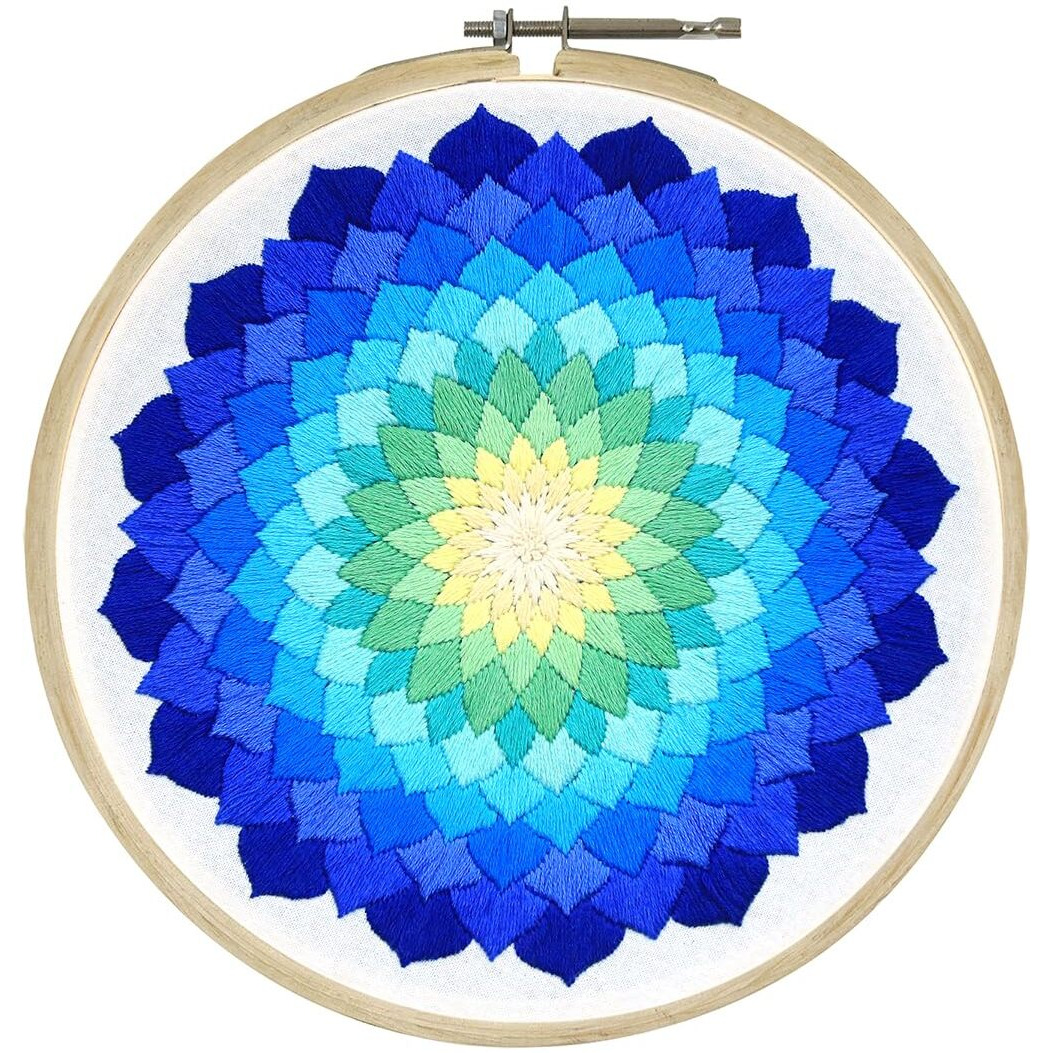 Embroiderymaterial Diy Embroidery Kit For Beginner, Adults & Kids With Blue Divine Circle Design Digital Printed Cloth/Fabric & Written Instructions All Material Included
