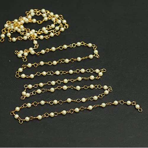 Beadsnfashion 3Mm Acrylic Pearl Beads Aati Chain In Long Lasting Brass Wire Fine Quality For Jewellery Making And Crafts Work, Pack Of 5 Mtrs