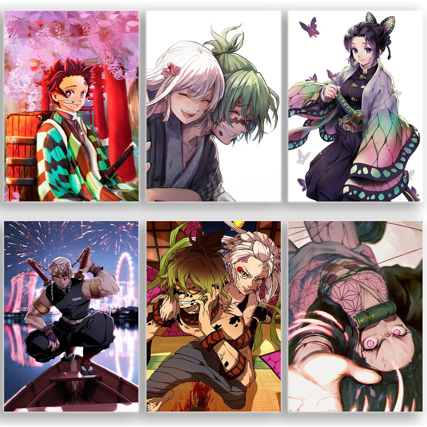 Soulabiti Demon Slayer Set Of 20 Anime Posters (Tanjiro, Giyu, Nezuko, Zenitsu, Inosuke, Shinobu, Rengoku, Daki, Akaza, & More) With Double-Sided Tape A4 Size-Multicolor, Anime Poster For Wall - Paper