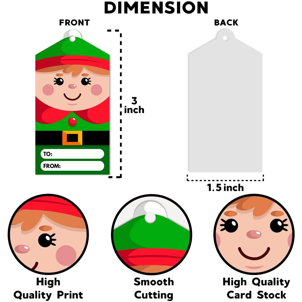 Festiko Christmas Gift Tags, Christmas Theme Gift Tags,Xmas Elf Gift Tags Hanging Label For Diy Christmas Gift Wrap And Label Package Pack Of 54 Pcs