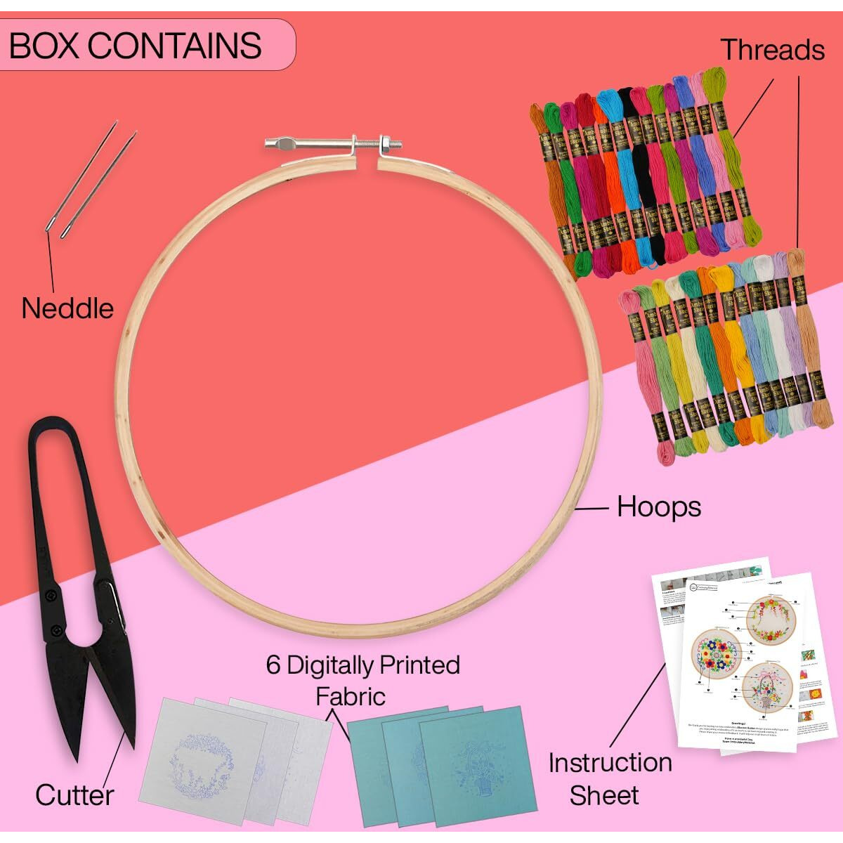 Embroiderymaterial Pack Of 3 Embroidery Kits  Floral Wreath, Colorful Floral & Basket Of Flowers Designs, Embroidery Kit For Beginners & Adults With Wooden Hoop, Cloth Fabric (All Material Included)