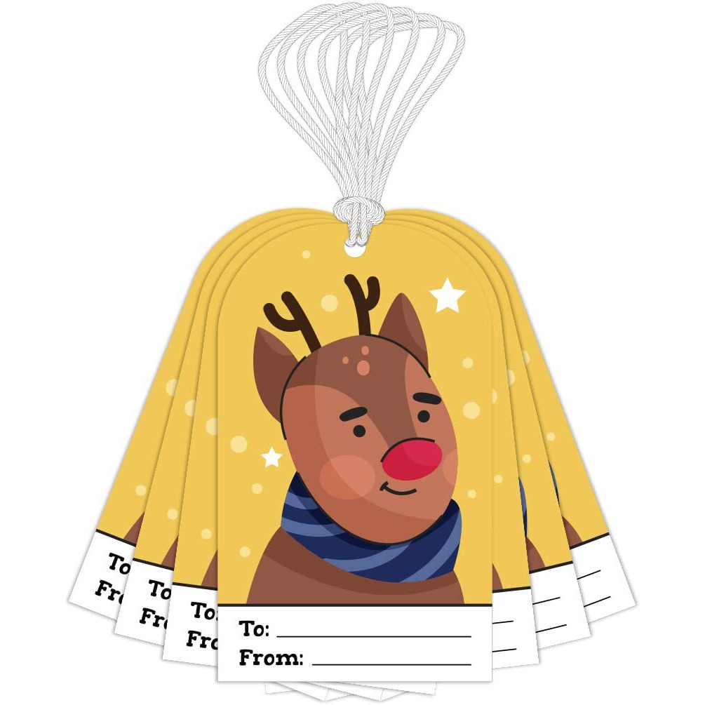 Festiko Christmas Gift Tags, Christmas Theme Gift Tags,Xmas Reindeer Gift Tags Hanging Label For Diy Christmas Gift Wrap And Label Package Pack Of 60 Pcs