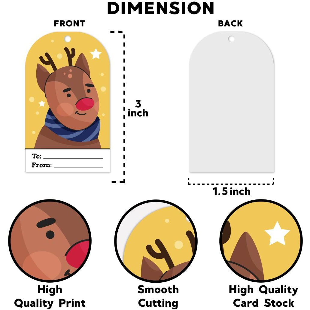 Festiko Christmas Gift Tags, Christmas Theme Gift Tags,Xmas Reindeer Gift Tags Hanging Label For Diy Christmas Gift Wrap And Label Package Pack Of 60 Pcs