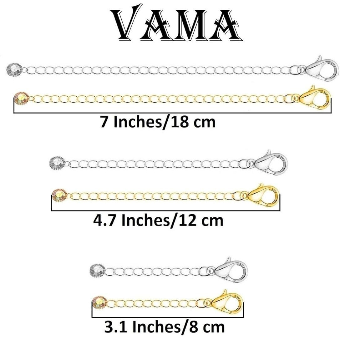 Vama Adjustable Jewellery Extender Chain Bracelet Necklace Anklet Payal Waist Chain Removable Extension Chains For Jewelry Making - 3 Pcs Of Tail Chains (7,12,18 Cm)