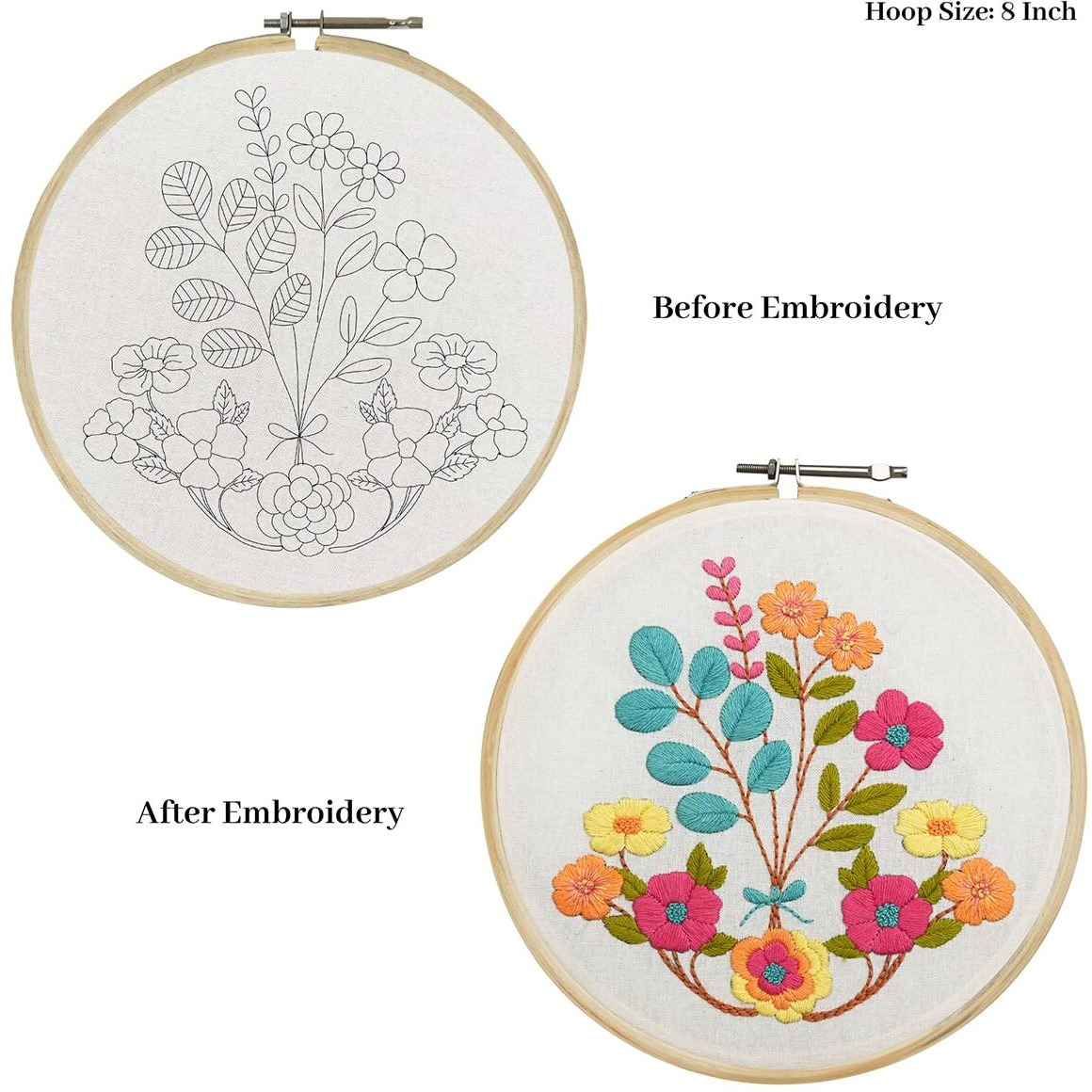 Picknmake Diy Cross Stitch Hand Embroidery Kit For Beginners Adult, Kids With Pattern & Cloth, Multicolor Floral Bouquet Design, Written Instructions, Embroidery Hoop & All Other Materials Included