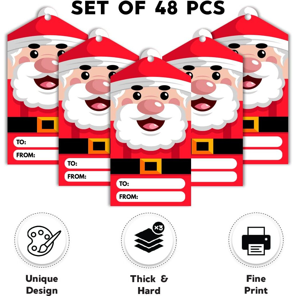 Festiko Christmas Gift Tags, Christmas Theme Gift Tags,Xmas Santa Gift Tags Hanging Label For Diy Christmas Gift Wrap And Label Package Pack Of 48 Pcs