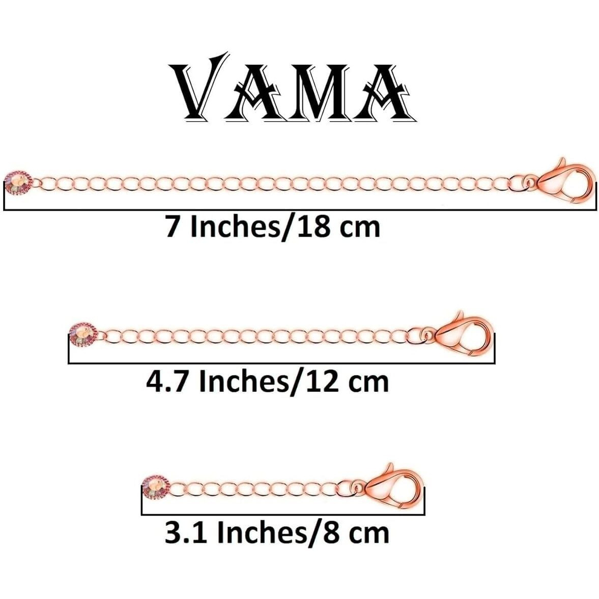 Vama Adjustable Jewellery Rosegold Extender Chain Necklace Bracelet Anklet Payal Waist Chain Removable Extension Chains For Jewelry Making - 3 Pcs Of Tail Chains (7,12,18 Cm)