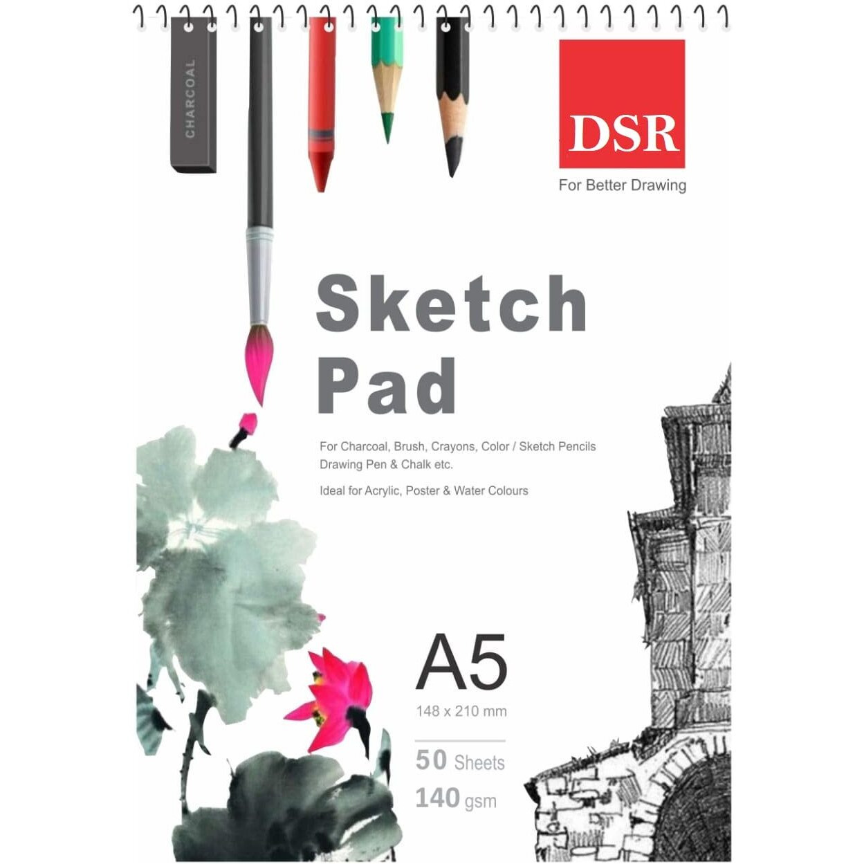 Dsr A5 Sketch Book 50 Sheet Set Of 2 (140 Gsm Sheets)