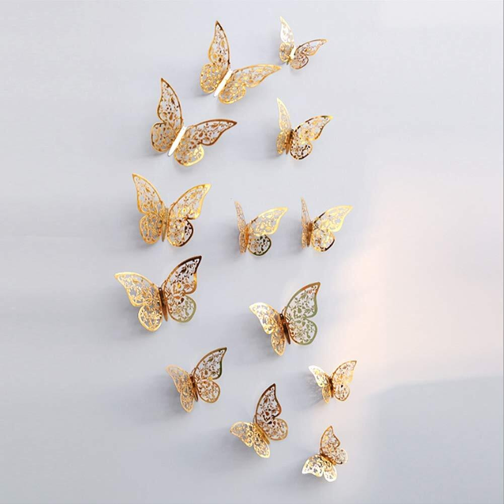 Jaamso Royals Gold 12Pcs/Set 3D Butterfly Wall Stickers Removable Stickers Mix Size Diy Art Wall Decor With Adhesive For Bedroom Wedding Party Pack 01