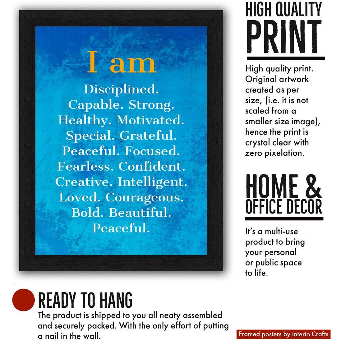 Interio Crafts Self Positive Affirmations Motivational Posters With Frame For Home Wall Decor - Blue (Frame Size 13&quotX10" Inches)