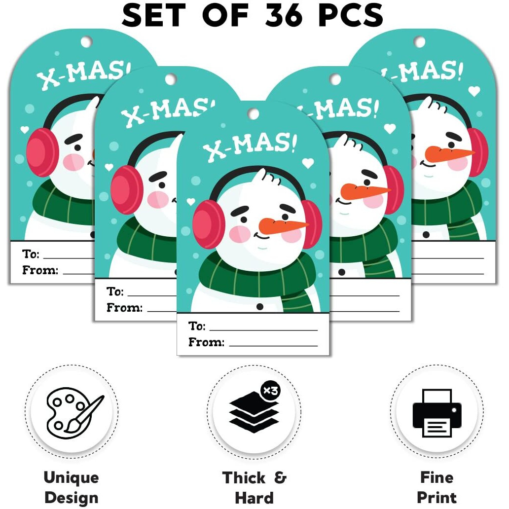 Festiko Christmas Gift Tags, Christmas Theme Gift Tags,Xmas Snowman Gift Tags Hanging Label For Diy Christmas Gift Wrap And Label Package Pack Of 36 Pcs