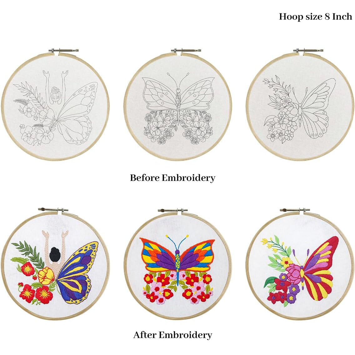 Picknmake Cross Stitch Embroidery Kit Combo Pack For Beginners & Adults - Includes 3 Unique Designs, Hoop, Printed Fabric, Threads, Needles, Cutter, And Instructions -Craft Hobby