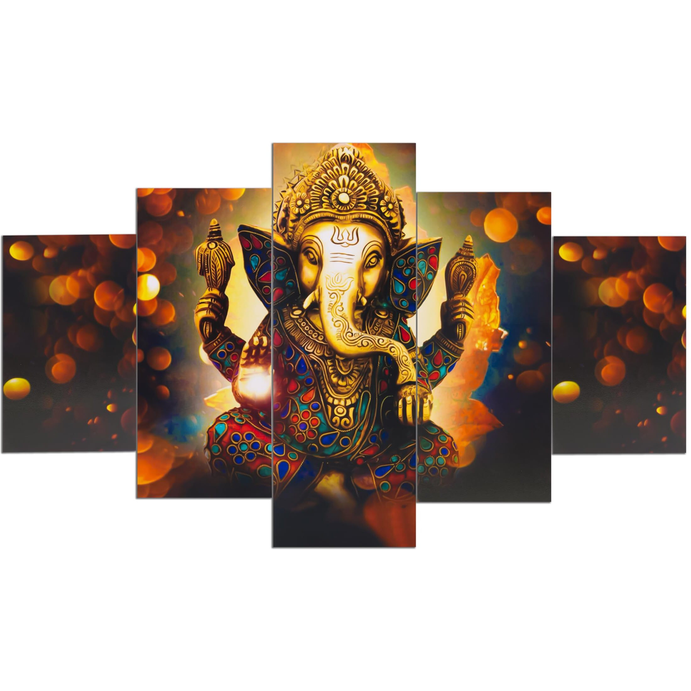 Teraniya Lord Ganesh Painting | 3D Painting For Wall Decoration | Ganesh Wall Painting For Wall Decoration | Wall Painting For Living Room | Paintings For Wall Set Of Five(75X43 Cm) G303