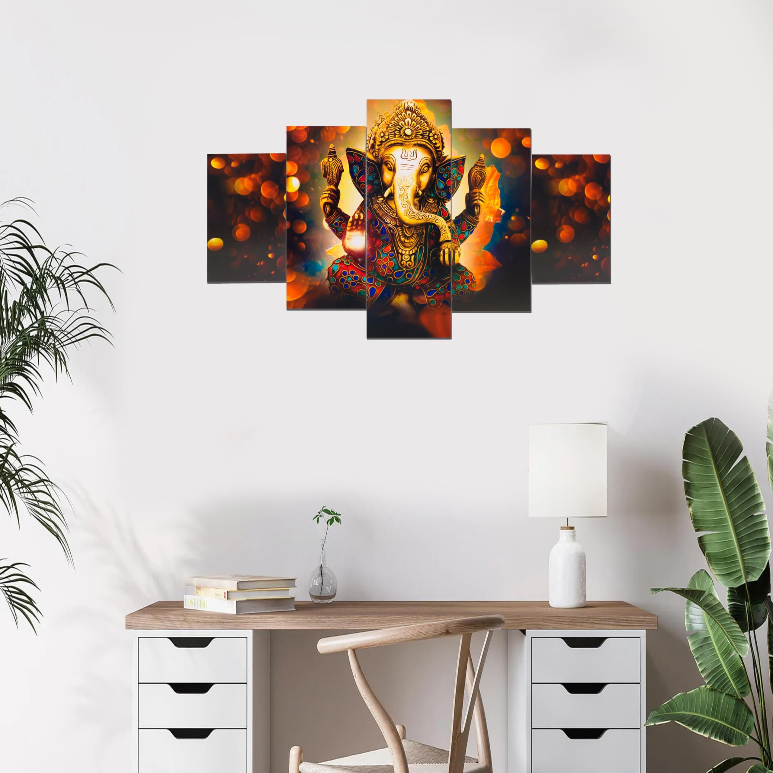 Teraniya Lord Ganesh Painting | 3D Painting For Wall Decoration | Ganesh Wall Painting For Wall Decoration | Wall Painting For Living Room | Paintings For Wall Set Of Five(75X43 Cm) G303