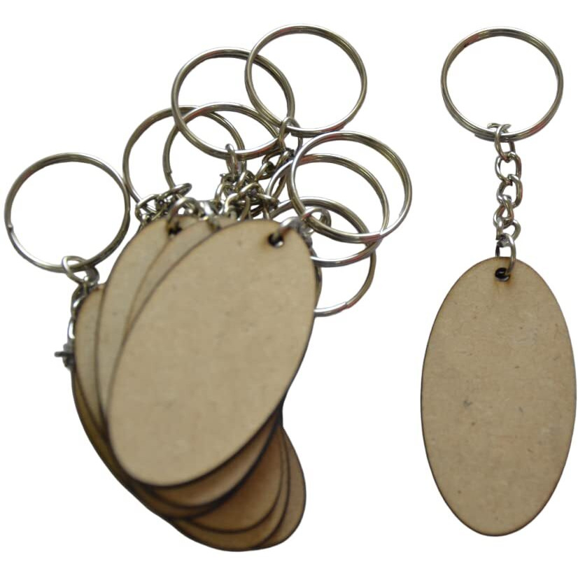Maitri 30 Pcs Oval Shape Key Chains With Ring (50 X 50) Mm | Mandala Art Mdf Board | Mdf Cutouts For Art And Craft With Smooth Surface | It Is Suitable For All Type Of Craft And Painting Activities