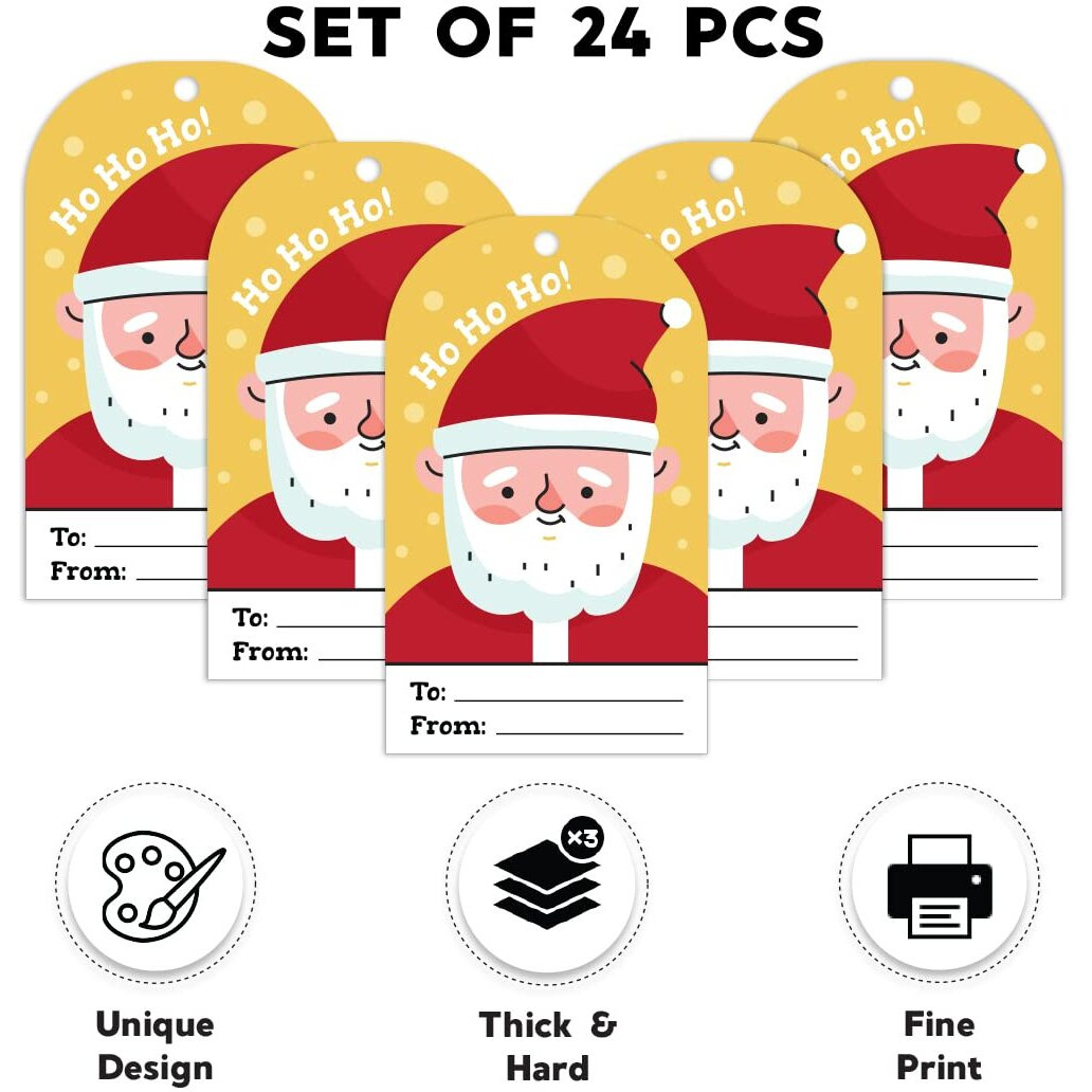 Festiko Christmas Gift Tags, Christmas Theme Gift Tags,Xmas Gift Tags Hanging Label For Diy Christmas Gift Wrap And Label Package Pack Of 24 Pcs