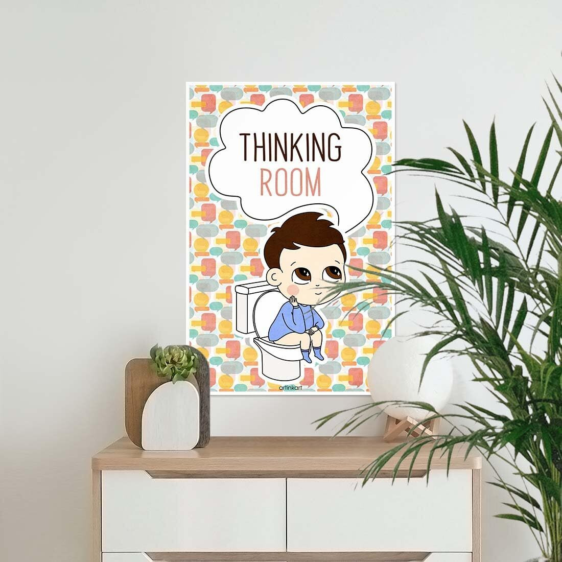 Artinkart- Thinking Room Cute Wall Dcor, Washroom Posters, Funny Posters For Bathroom, Toilet Wall Decor (Paper, 12X18 Inch, Multicolor, Unframed)