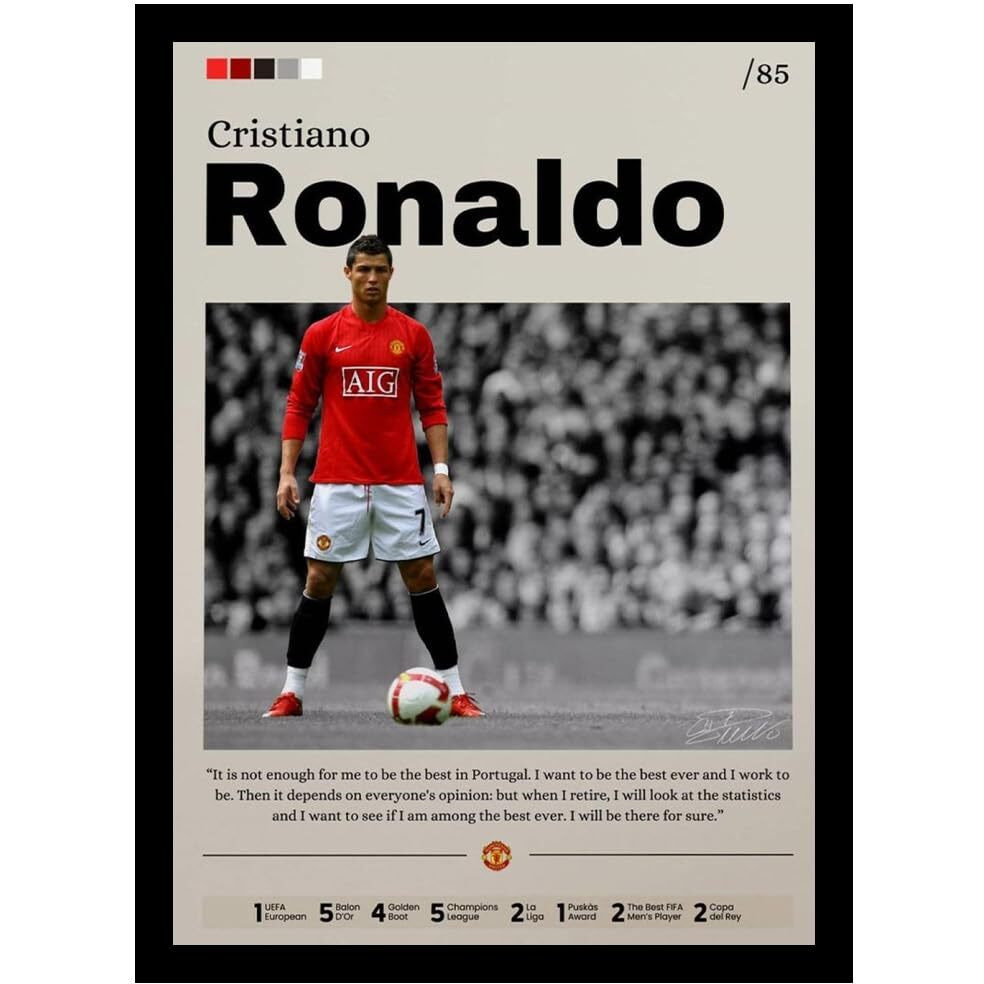 Blinkart Cristiano Ronaldo Manchester United Football Player Synthetic Wood Photo Framed Wall Hanging Poster For Room & Office Bedroom Home Wall (13 * 10 Inches)