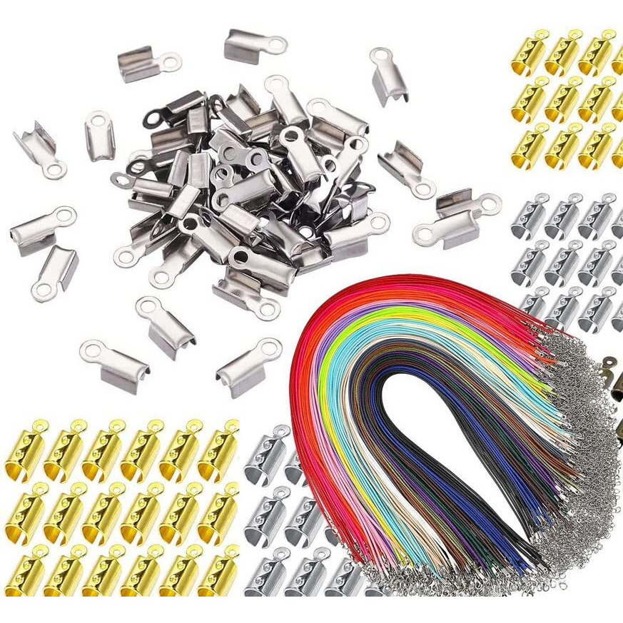 Diy Crafts 20X End Crimp 5X Necklace, Antique Silver, 5 Pcs Neclace Fold Over Crimp Cord Ends Fold Over Cord Ends Leather Ribbon Ending Clasp Tips En (20X End Crimp 5X Necklace, Antique Silver)