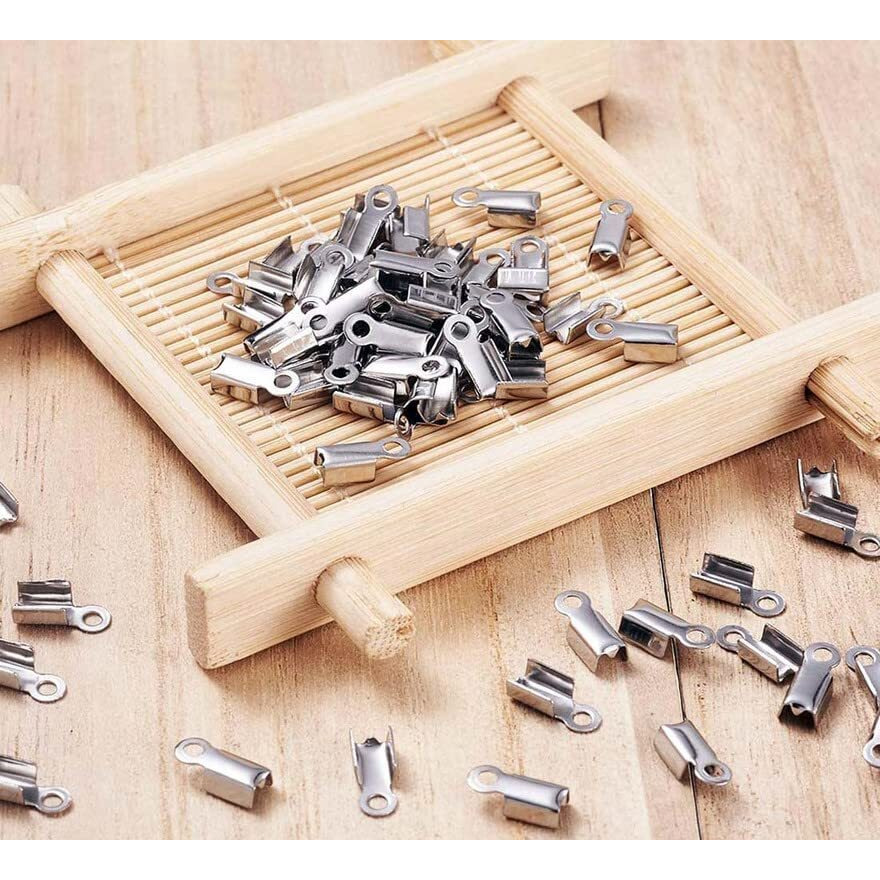 Diy Crafts 20X End Crimp 5X Necklace, Antique Silver, 5 Pcs Neclace Fold Over Crimp Cord Ends Fold Over Cord Ends Leather Ribbon Ending Clasp Tips En (20X End Crimp 5X Necklace, Antique Silver)
