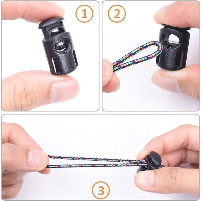 Nihspruhay 12 Pcs Plastic Spring Cord Locks + 5 Meter Cord Drawstring, Paracord Toggle Stopper Clasp Elastic Shoelaces, Clothing, Backpack, Bags (Black)