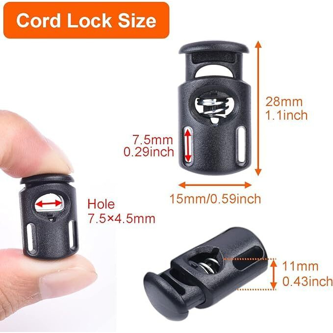 Nihspruhay 12 Pcs Plastic Spring Cord Locks + 5 Meter Cord Drawstring, Paracord Toggle Stopper Clasp Elastic Shoelaces, Clothing, Backpack, Bags (Black)