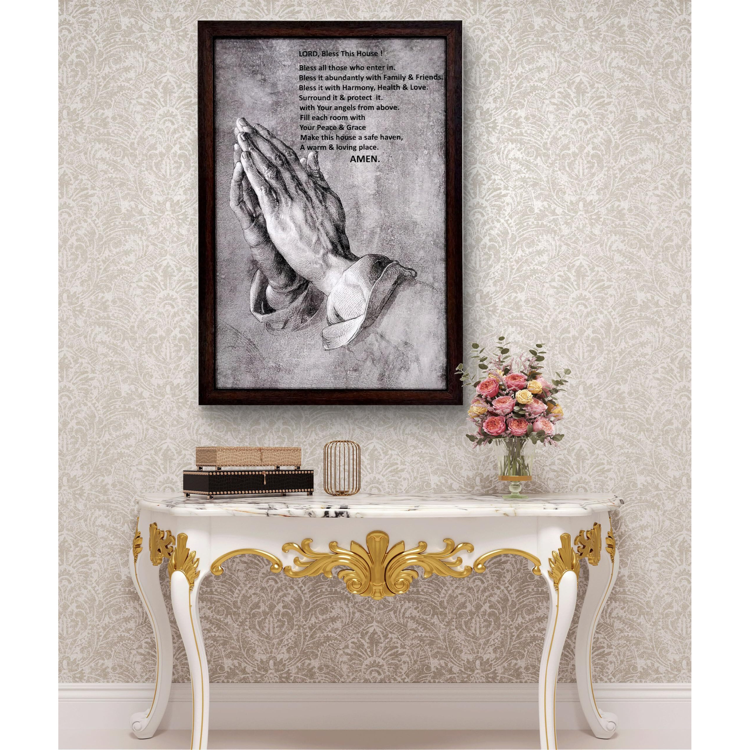 Elegance Praying Hands To Jesus Christ Painting Picture Photo Poster Frame Christian Art For Wall Home Decor Living Room Bedroom Office Christmas Gifts Painting Size- 19.25 Height X 13.25 Width Inch