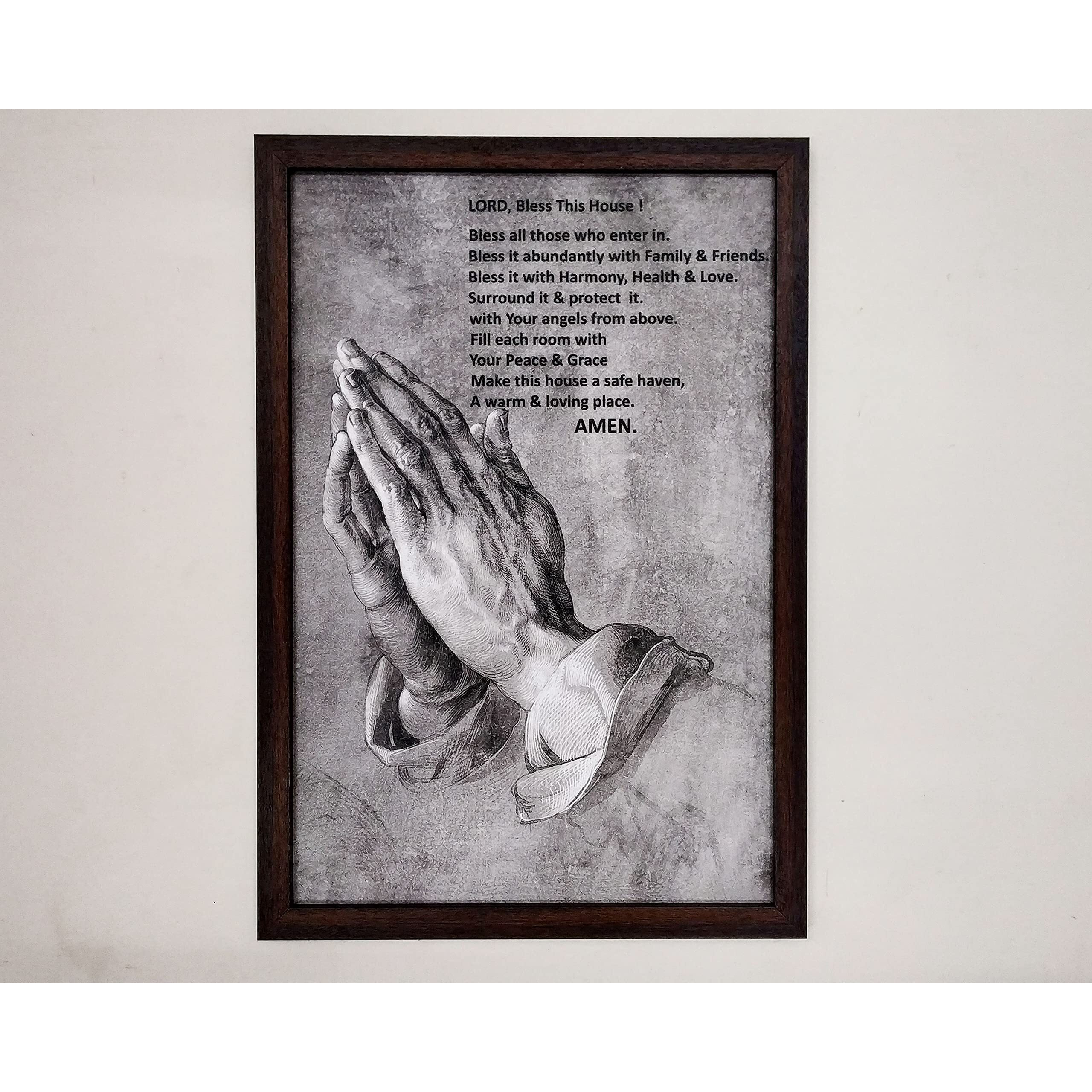 Elegance Praying Hands To Jesus Christ Painting Picture Photo Poster Frame Christian Art For Wall Home Decor Living Room Bedroom Office Christmas Gifts Painting Size- 19.25 Height X 13.25 Width Inch