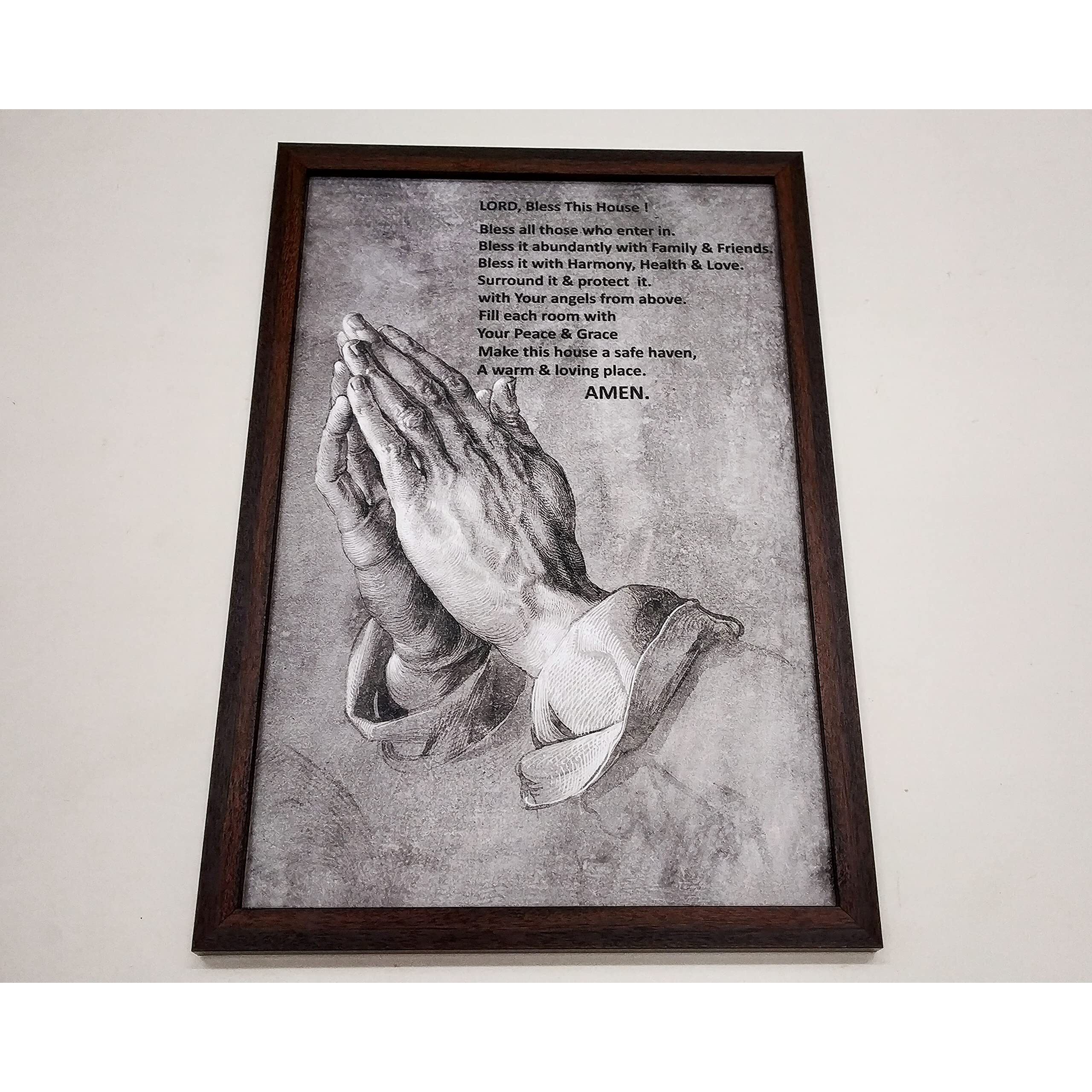 Elegance Praying Hands To Jesus Christ Painting Picture Photo Poster Frame Christian Art For Wall Home Decor Living Room Bedroom Office Christmas Gifts Painting Size- 19.25 Height X 13.25 Width Inch