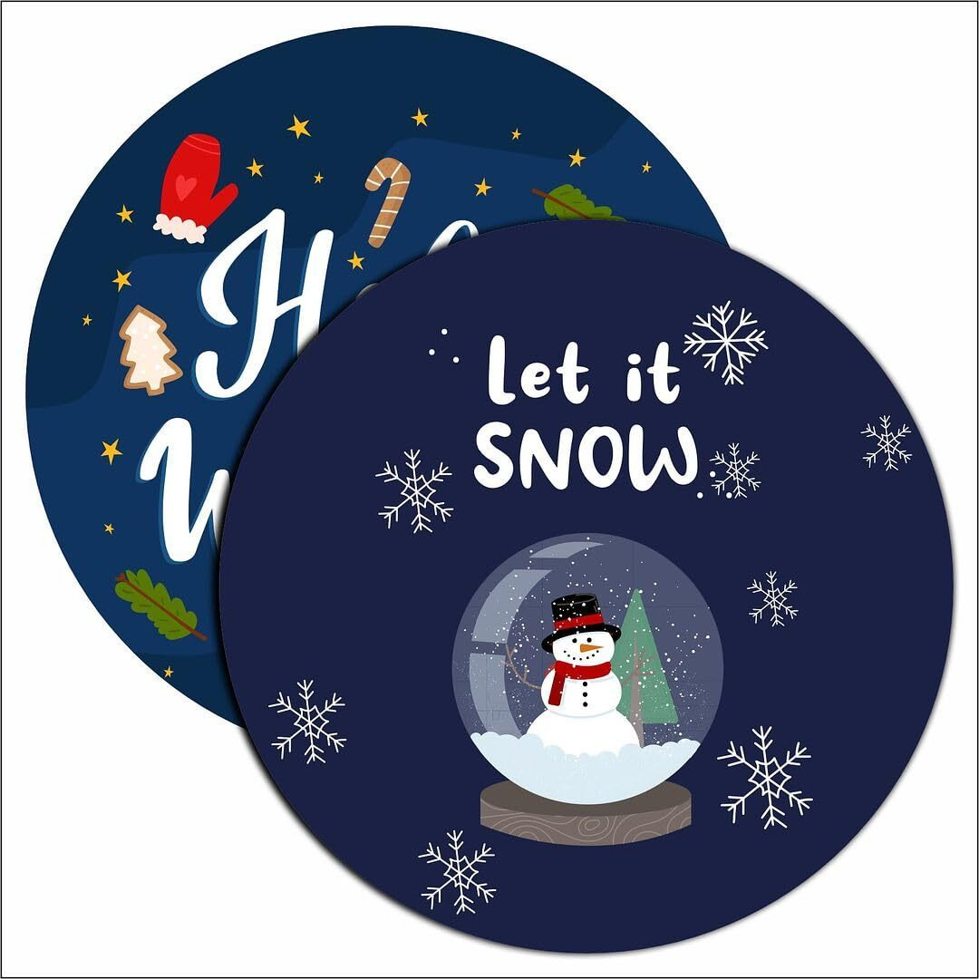 Cvanu Set Of 2 Let Is Snow| Hello Winter Circle Shaped Mdf Self-Adhesive Wall Hanging For Wall Decor (8Inchx8Inch)_C327