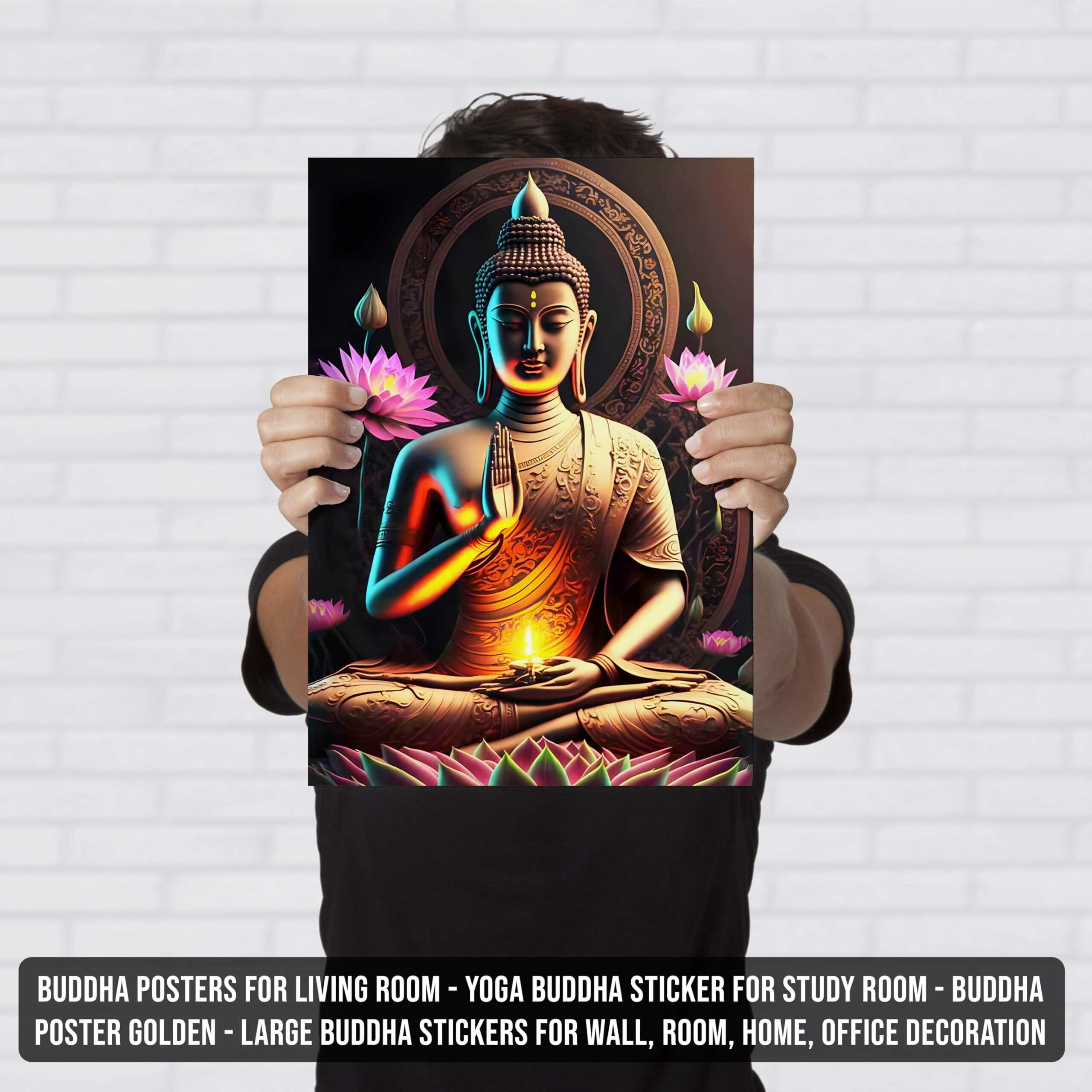 Buddha Posters For Living Room | Yoga Buddha Sticker For Study Room | Buddha Poster Golden | Large Buddha Stickers For Wall, Room, Home, Office Decoration