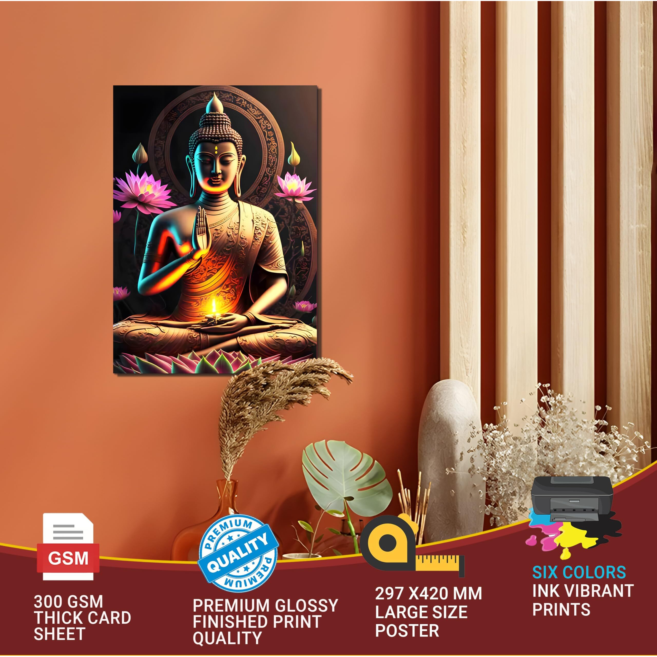 Buddha Posters For Living Room | Yoga Buddha Sticker For Study Room | Buddha Poster Golden | Large Buddha Stickers For Wall, Room, Home, Office Decoration