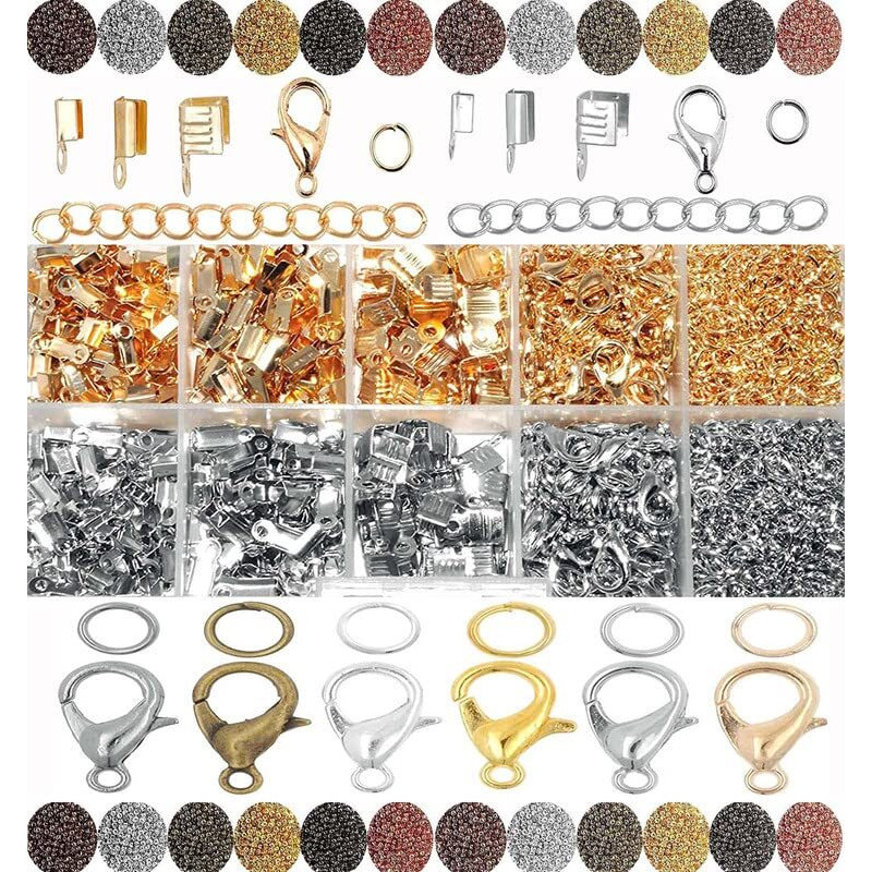 Diy Crafts 2 Sets, Bronze, Fold Over Crimp Cord Ends For Jewelry Making 1 Set  6X Cord End Clamps 6X Cord Clamp 6X Ends Crimp 50X Jump Rings Jewelry Finding Fo (2 Sets, Bronze)