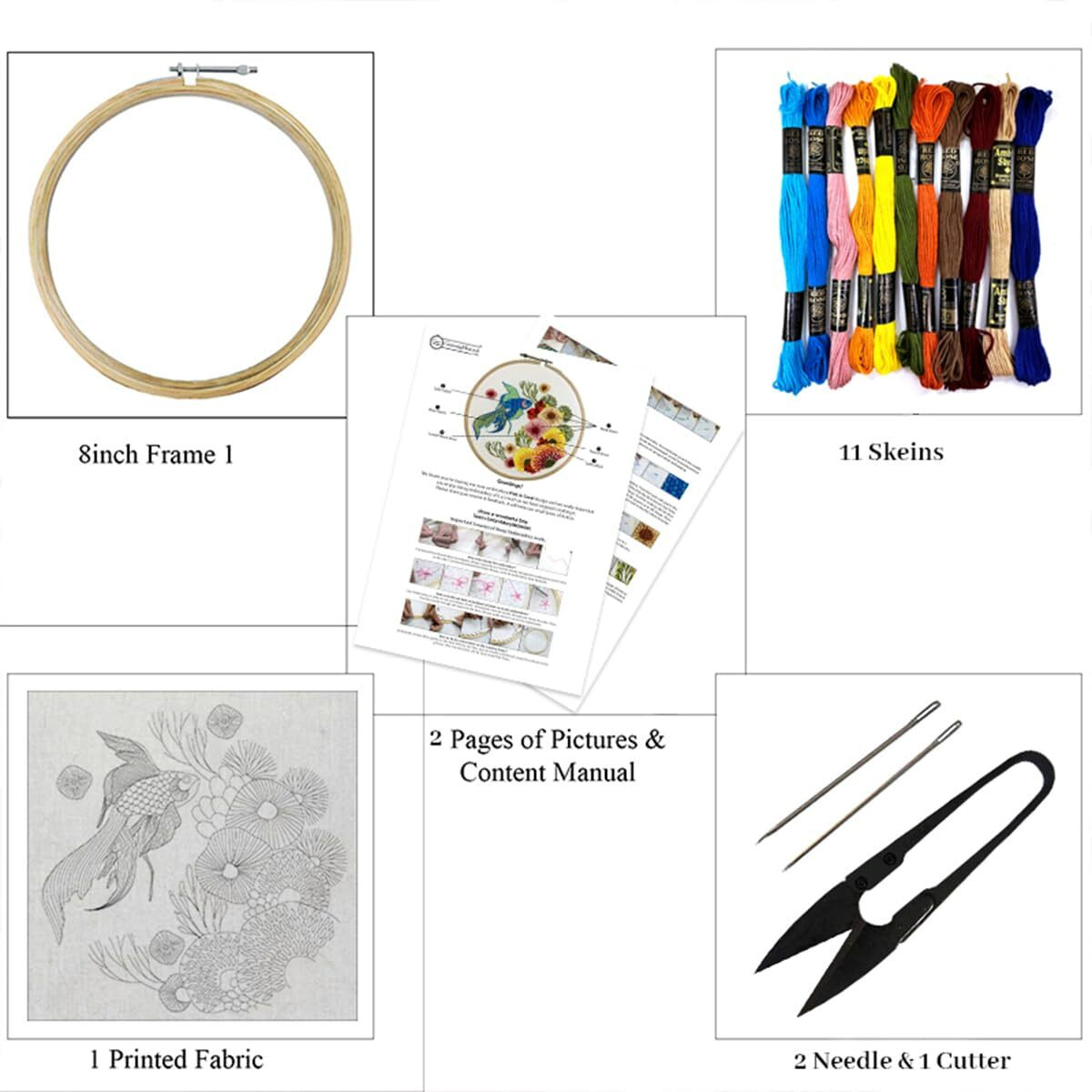 Embroiderymaterial Embroidery Kit Fish In Coral Design Digital Printed & Written Instructions All Material Included