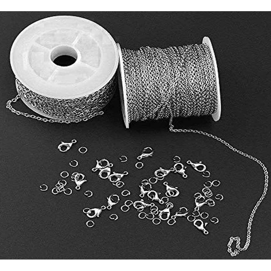 Diy Crafts Feet Silver Stainless Steel Link Cable Chain With Lobster Clasps And Jump Rings For Men Women Jewelry Chain Diy Making, 2.0Mm (Pack Of 1 Set, Cable Chain With Lobster)