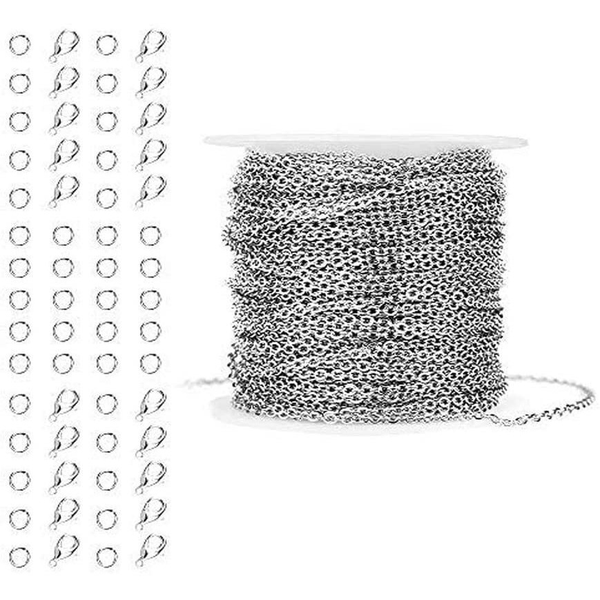Diy Crafts Feet Silver Stainless Steel Link Cable Chain With Lobster Clasps And Jump Rings For Men Women Jewelry Chain Diy Making, 2.0Mm (Pack Of 1 Set, Cable Chain With Lobster)