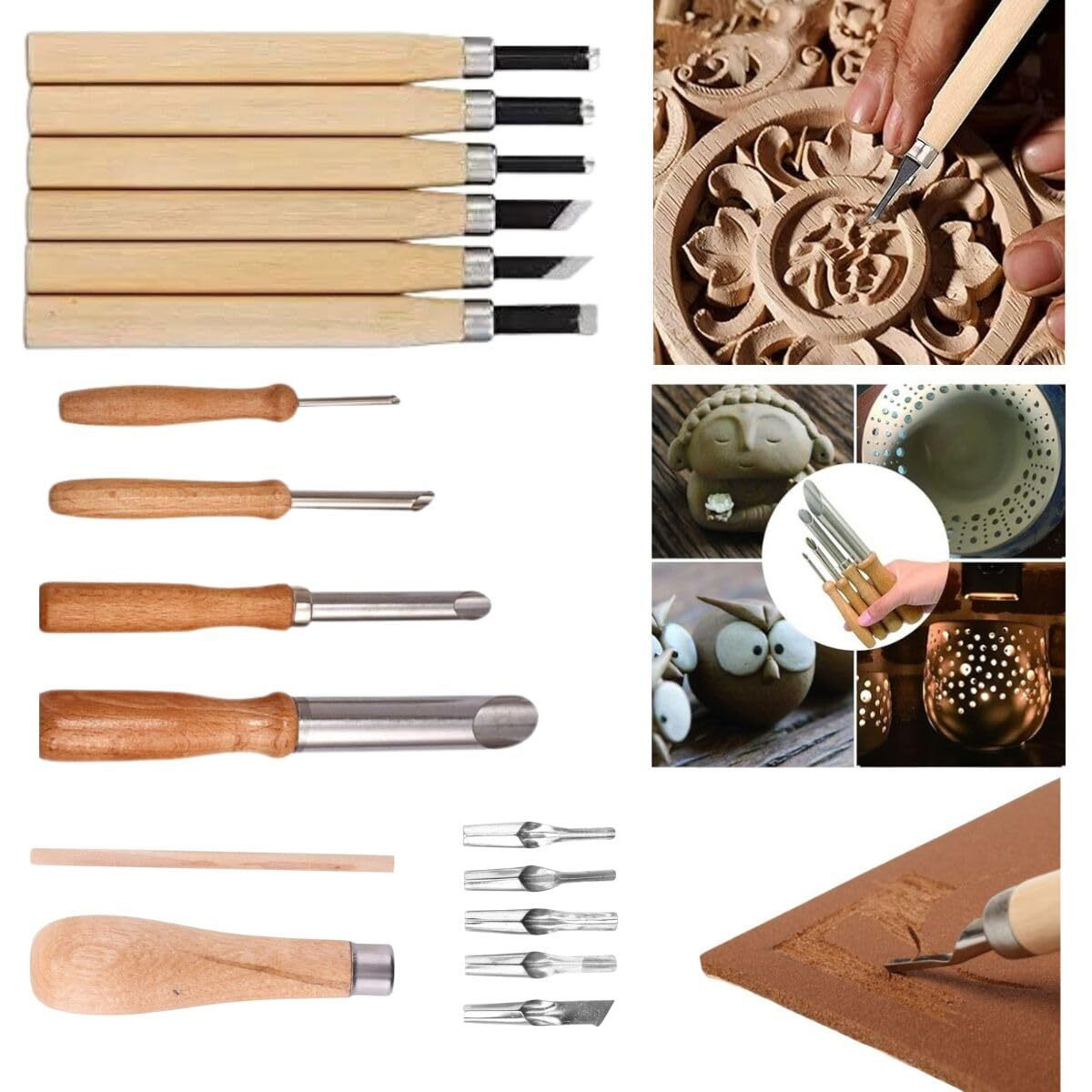 Jern Wood Carving Tools Set, 15 Pieces, Professional Craft Chisels And Gouges For Woodworking