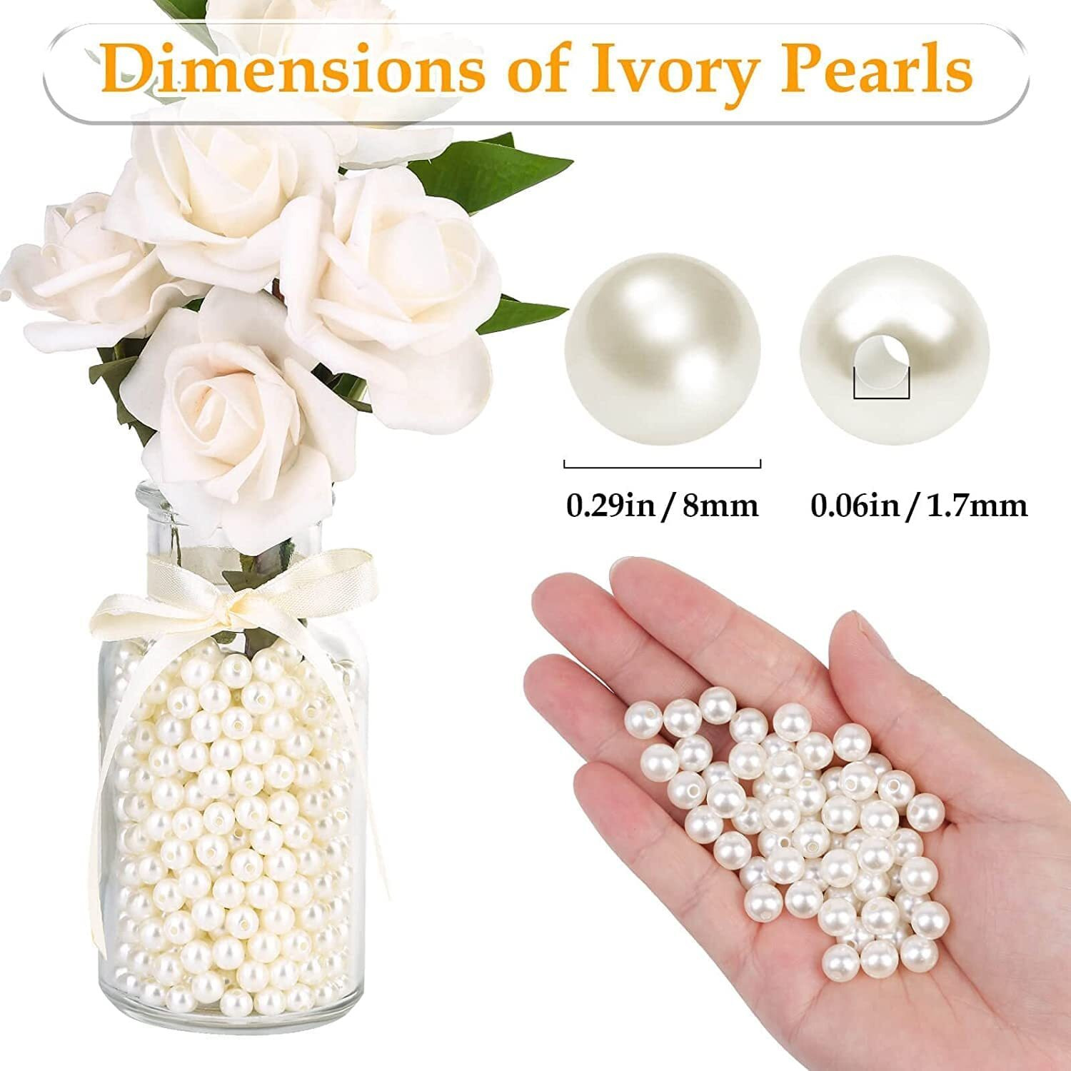 Kumishri Attire Ivory Pearl Beads, 800 Pcs (8 Mm) Use For Jewellery Making, Bracelet, Necklace, Round Shape Pearls, Sewing Crafts, Decoration, Scrap Booking Craftwork And Decorations, Embroidery Work.