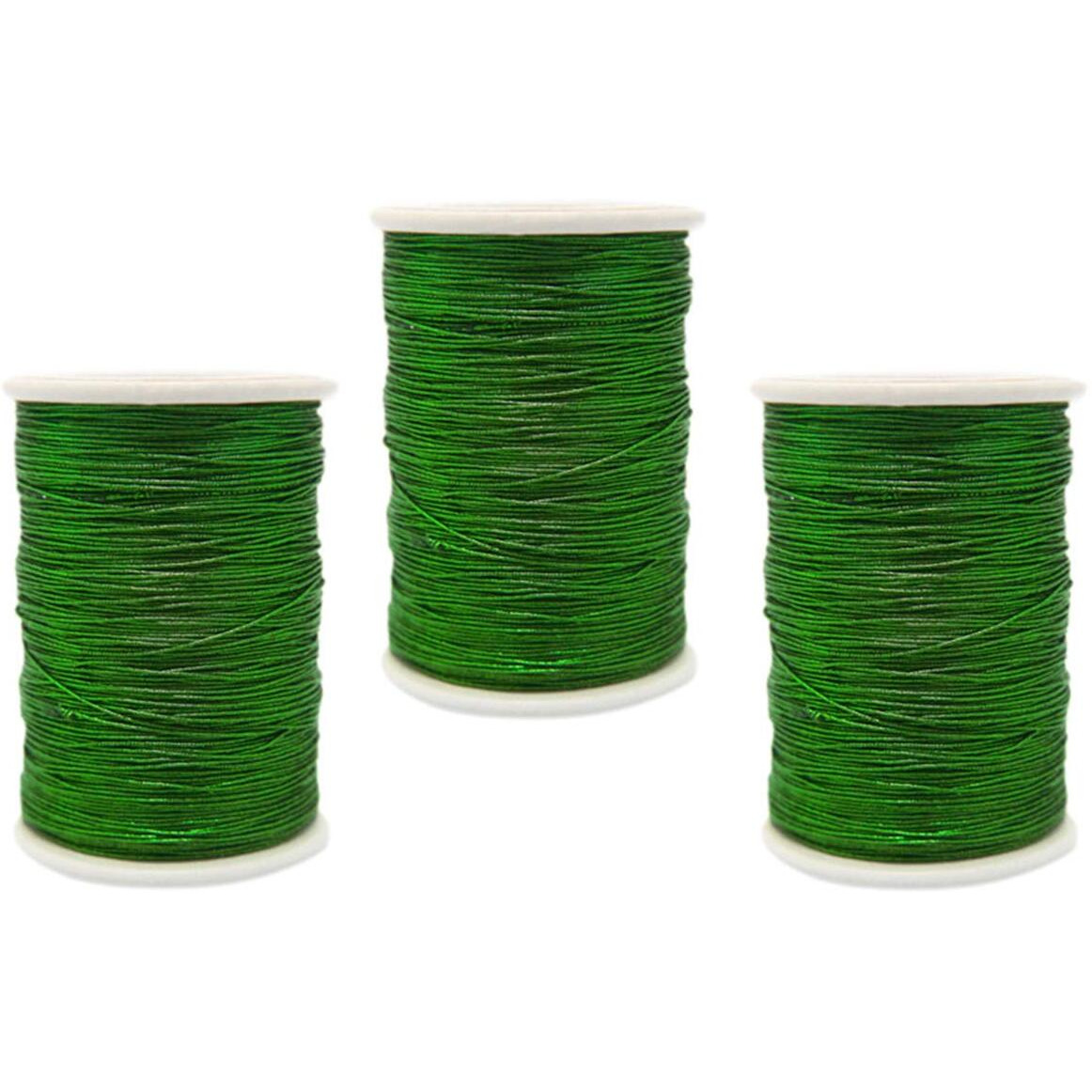 Embroiderymaterial 0.5Mm Badla Zari Metallic Threads For Craft, Embroidery And Jewellery Making (3 Roll, Emerald Green)