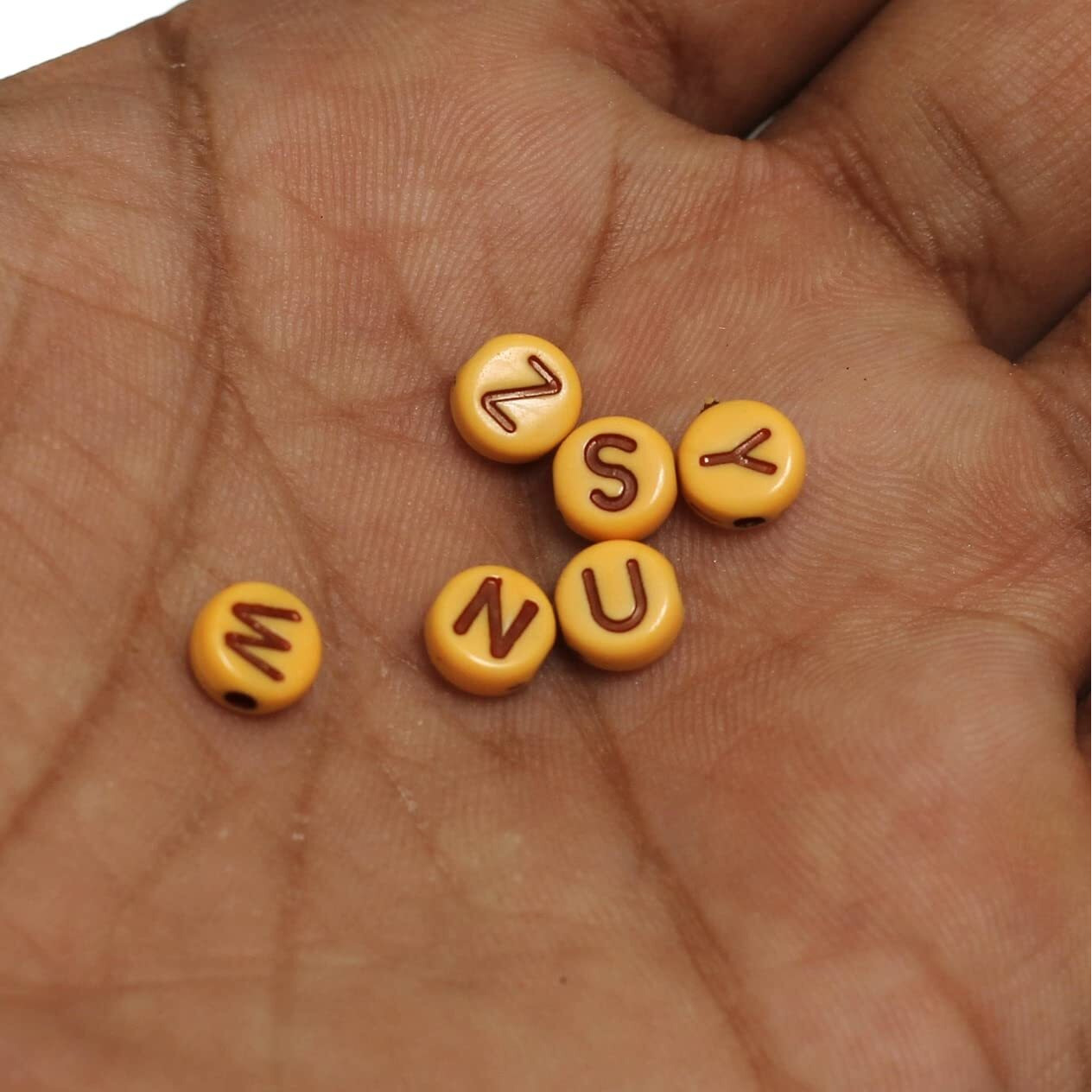 Beadsnfashion 500 Pcs Acrylic Round A To Z Alphabet Letter Beads Brown 6Mm With 10 Mtrs Crystal String Elastic Cord For Jewellery Making, Diy Bracelets, Necklace, Key Chains And Kids Jewellery