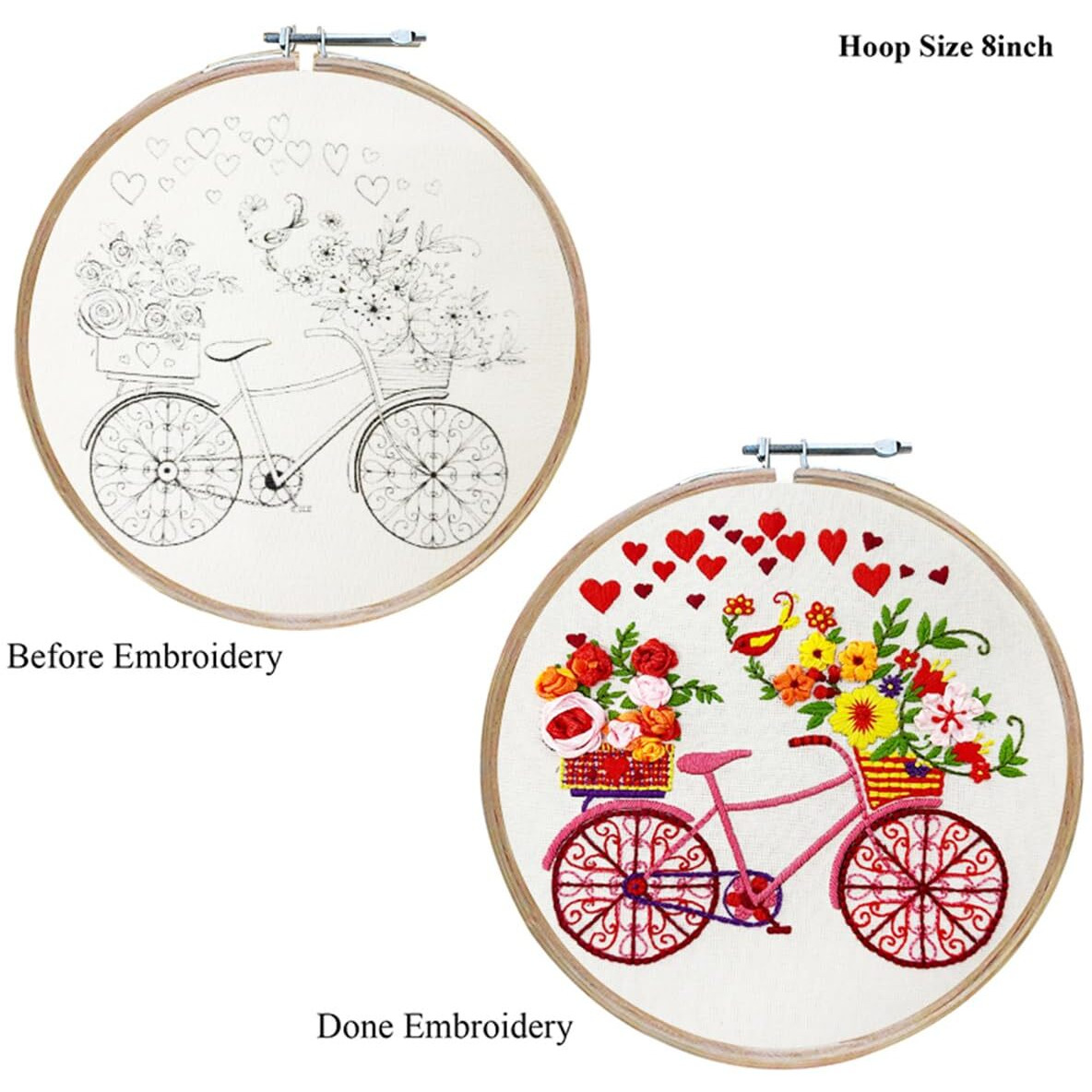 Embroiderymaterial Embroidery Kit Bicycle Flower Design Organza Ribbon Digital Printed & Written Instructions All Material Included, Multicolor