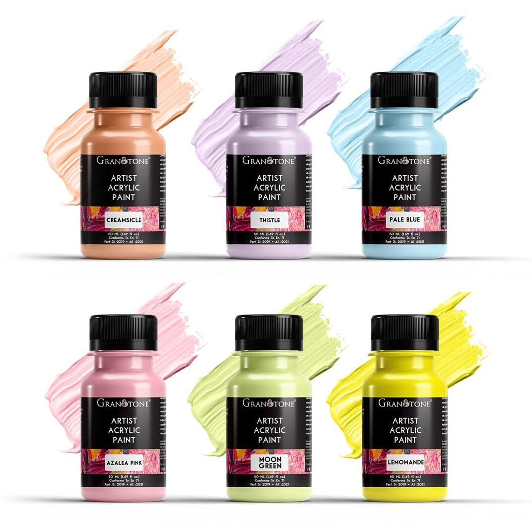 Granotone Pastel Acrylic Paint Set - 6 Beautiful Colors, 50 Ml Each - Perfect For Artists And Crafters - Multicolor