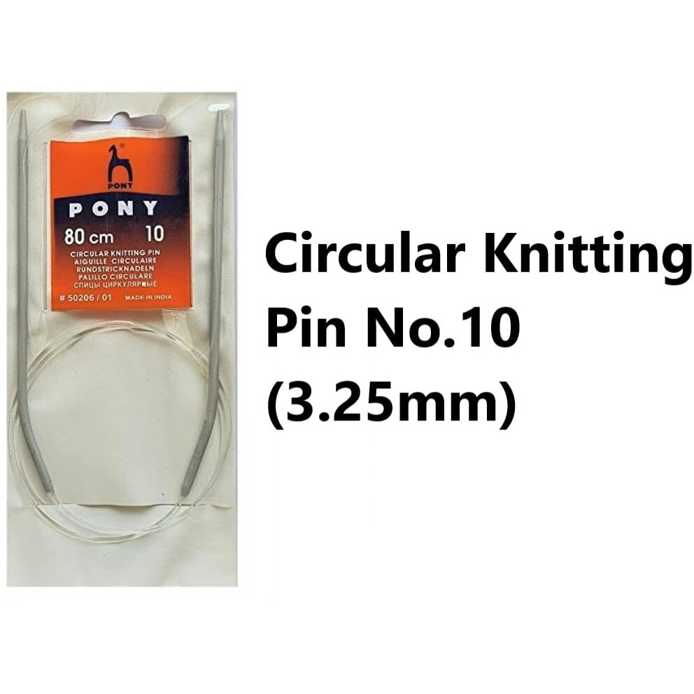 Ginroo Single Point Round Knob Aluminium Cold Headed Knitting Pins/Knitting Needles (Size No. 6 To 12) Set Of 7 And Circular Knitting Pin No.10 (80Cm)