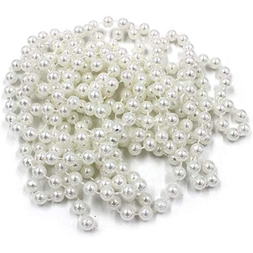Satyam Kraft 8 Mm Pearl Bead Ball Chain (10 Meter) For Ganpati Decoration Items,Diys,Jewelry,Hanging Backdrop For Home Mandir Decor,Embellishing Handbags,Wedding Craft Accessories(White)