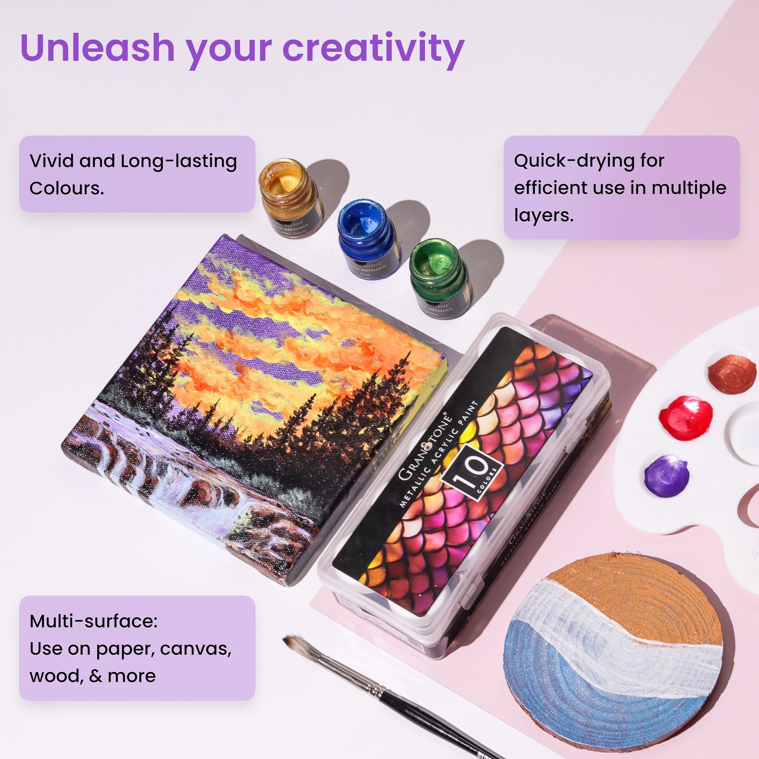 Granotone Venezia Metallica Colors Kit - 10 Vibrant Water-Based, Non-Toxic Shades With Shimmering Effect, 15Ml Each - Perfect For Artists & Crafters