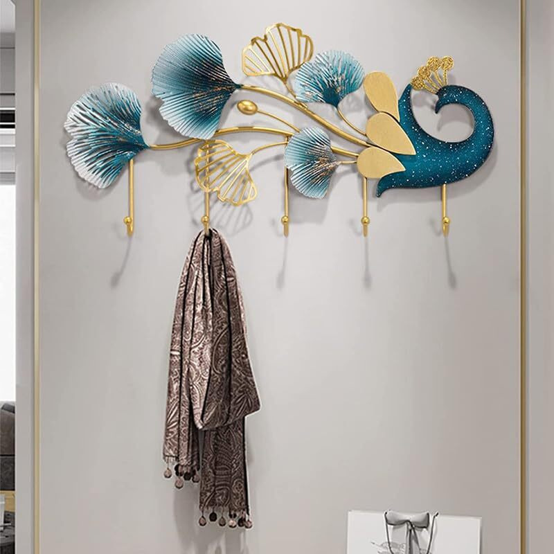 Kokomoon Metal Iron (Iris Peacock Hook) Decorative Wall Art/Sculpture For Home Living Room/Bedroom/Hotels/Office/Cafe Etc. Size (37.5X3X15 Inch - Multicolor)