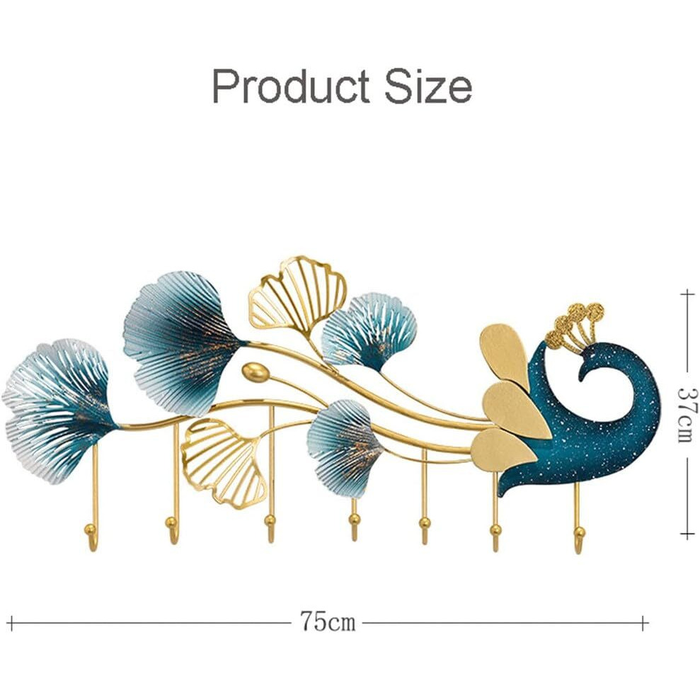 Kokomoon Metal Iron (Iris Peacock Hook) Decorative Wall Art/Sculpture For Home Living Room/Bedroom/Hotels/Office/Cafe Etc. Size (37.5X3X15 Inch - Multicolor)
